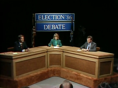 Beth Courtney moderating 1986 U.S. Senate Debate