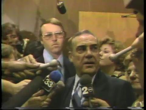 Lt. Gov. Jimmy Fitzmorris surrounded by reporters in 1979